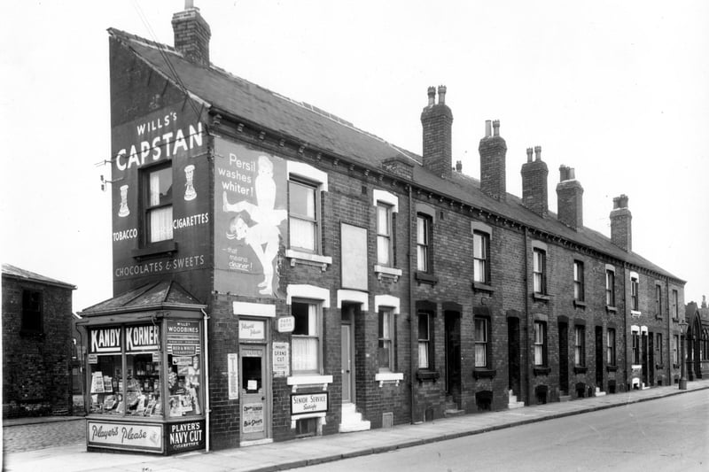 A tobacconists and confectioners on Moor Road in April 1959.