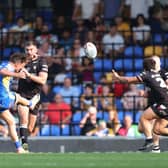 Brodie Croft boots the winning golden-point drop goal for Leeds Rhinos at London Broncos. Picture by John Clifton/SWpix.com.
