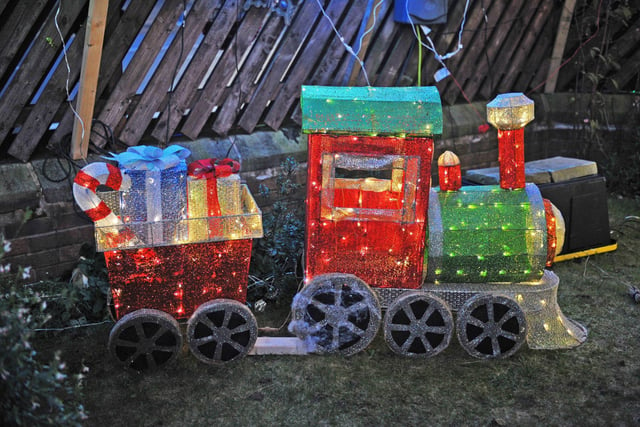 A 'Christmas express'-themed light featured in the display in south Leeds.