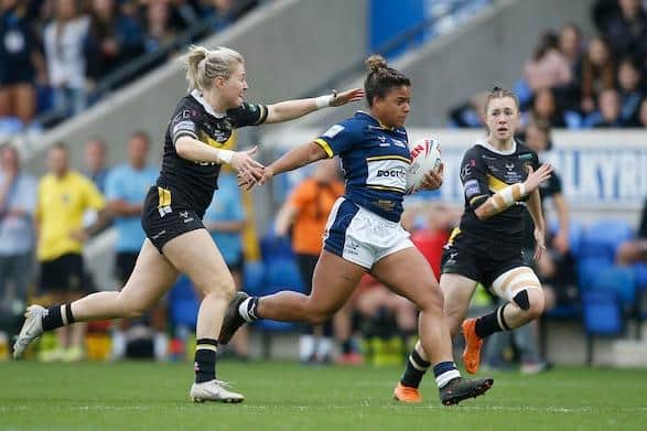 Kaiya Glynn makes a break for Rhinos in their Grand Final defeat at York. Picture by Ed Sykes/SWpix.com.