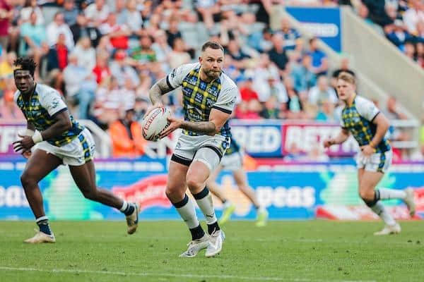 Rhinos' Blake Austin in action at Magic Weekend, wearing the Doddie Weir tribute kit which will make another appearance on Friday. Picture by Alex Whitehead/SWpix.com.