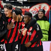 MATCHWINNER: Eintracht Frankfurt's Leeds United loanee Robin Koch, second left, celebrates his decisive 97th-minute strike in Wednesday night's Bundesliga clash against Borussia Mönchengladbach at Deutsche Bank Park. Photo by Christian Kaspar-Bartke/Getty Images.