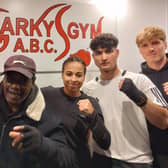 Sharky second left and Liv Lava centre join other student boxers