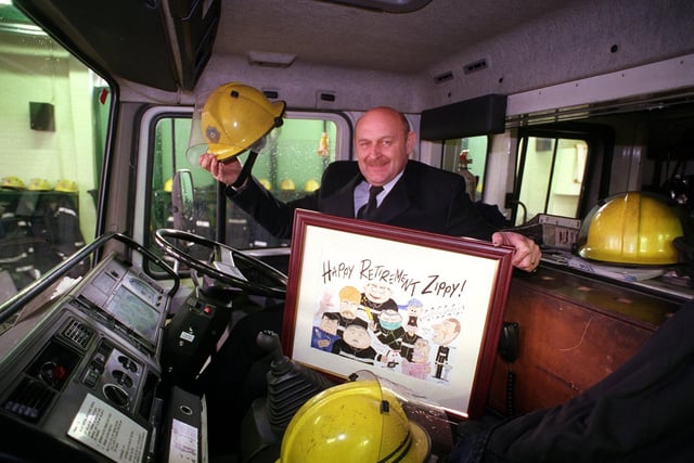 Andrew Ainslie, known to colleagues as Zippy, who was signing off after 25 years service with West Yorkshire Fire Service as a firefighter at Morley Fire Station in April 1998.