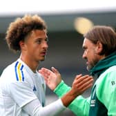 PENULTIMATE FRIENDLY: For Leeds United, Ethan Ampadu, centre, and boss Daniel Farke, right. Photo by Tim Goode/PA Wire.