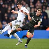 DEPARTED: Leeds United defender Max Wober, left, has completed a move to Bundesliga side Borussia Monchengladbach on a season-long loan. Photo by OLI SCARFF/AFP via Getty Images.