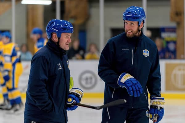 FORGING AHEAD: Leeds Knights' head coach Ryan Aldridge (left) and Davey Lawrence. Picture: Oliver Portamento.
