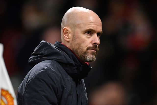 Manchester United's Dutch manager Erik ten Hag leaves has shown support for exiting Leeds boss Jesse Marsch (Photo by OLI SCARFF/AFP via Getty Images)