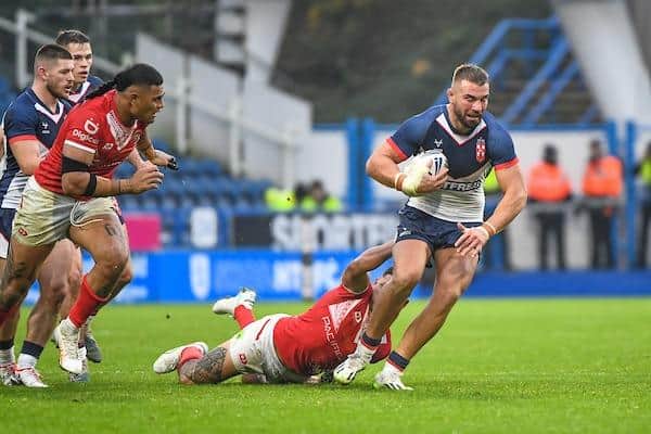 Mike McMeeken on the attack for England against Tonga. Picture by Olly Hassell/SWpix.com.