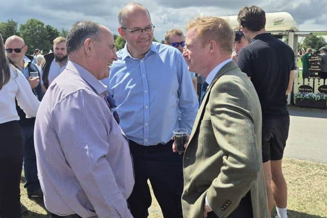 NFU County Chair Andrew Sewell, NFU President Tom Bradshaw and MP Robbie Moore