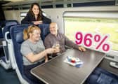 Lou Mendham, Hull Trains Service Delivery Director with customers Jannine Hewitt &amp; Andy Hewitt