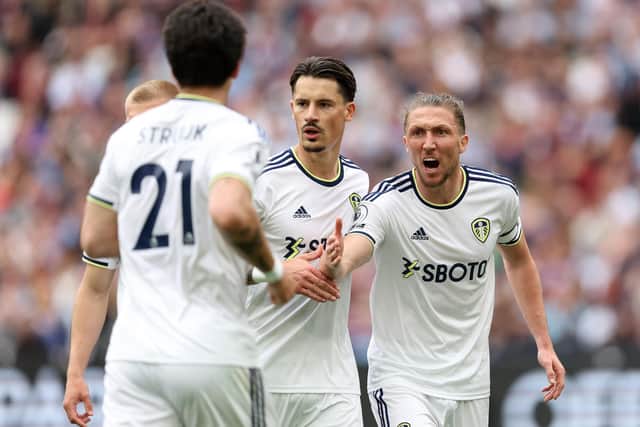 WHITES MUST: Outlined by Luke Ayling, right, pictured during Sunday's 3-1 defeat at West Ham. Photo by Julian Finney/Getty Images.
