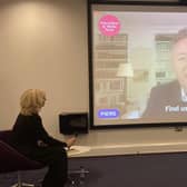 Piers Morgan spoke with Leeds Trinity's journalism course leader Leigh Purves. Photo: Leeds Beckett University