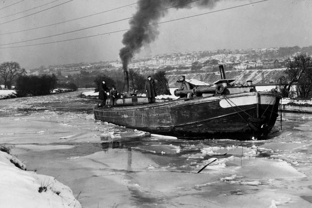 An ice breaker on the Leeds Liverpool Canal near Kirkstall in January 1955.