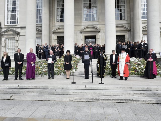 Lord Mayor of Leeds Counc Robert W Gettings was present at the proclamation as was leader of Leeds city council Coun James Lewis and Mayor of West Yorkshire Tracy Brabin.