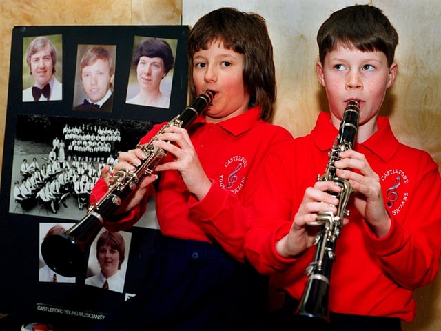 February 1996 and pupils Sheena Bennett  and Craig Emmerson of Halfpenny Lane School get in some last minute clarinet practice in preparation for the schools 30th anniversary celebrations.