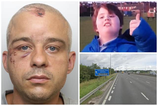 Matthew Rycroft was jailed today for causing the death of his son on the M62. (pic by WYP / Google Maps)