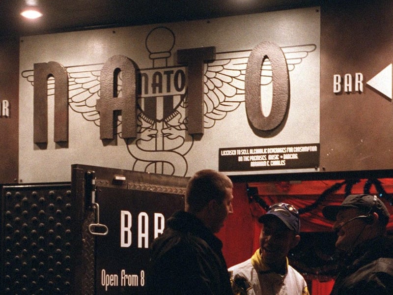 Keeping the peace. Bouncers outside Nato on Boar Lane.