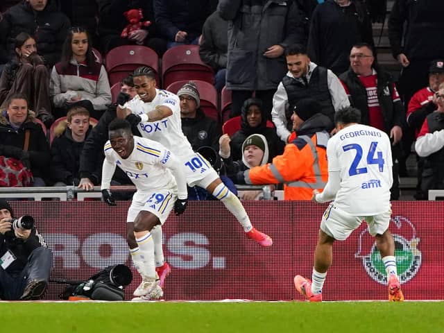 WELCOME CHANGE: Leeds United scoring again, such as Willy Gnonto's strike as part of four Whites goals at Middlesbrough, above. Photo by Owen Humphreys/PA Wire.
