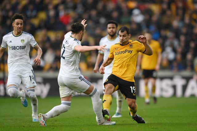 VAR CHECK - Jonny Otto of Wolves was sent off for this challenge on Leeds United's Luke Ayling after VAR intervened to help the on-field referee come to the correct decision. Pic: Getty