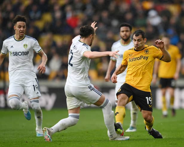 VAR CHECK - Jonny Otto of Wolves was sent off for this challenge on Leeds United's Luke Ayling after VAR intervened to help the on-field referee come to the correct decision. Pic: Getty