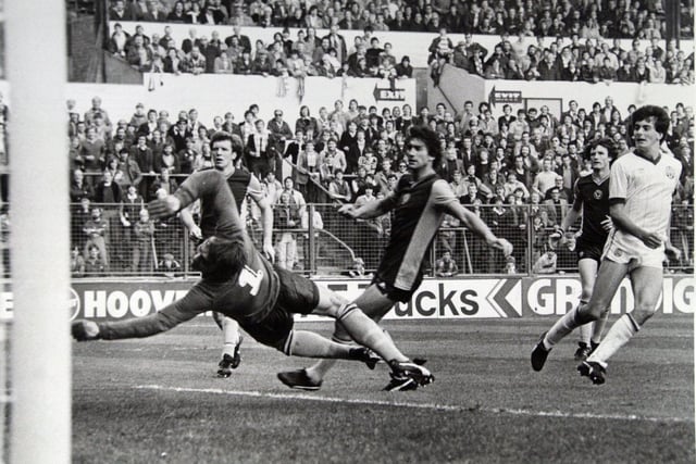 Steve Balcombe scores an equaliser against Aston Villa at Elland Road on his Leeds United debut in October 1981.