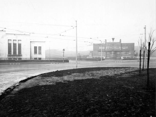 A view across island site towards New Eagle Hotel in December 1944.