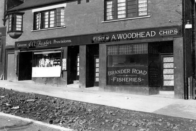 Brander Road Fisheries pictured in March 1937 with J.A. Foster's Grocery business on the right.
