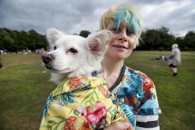 Pictured is Unity Day at Hyde Park in 2018, Tazmin Bennison with her dog Toby. This year organisers are facing backlash over their dog show.