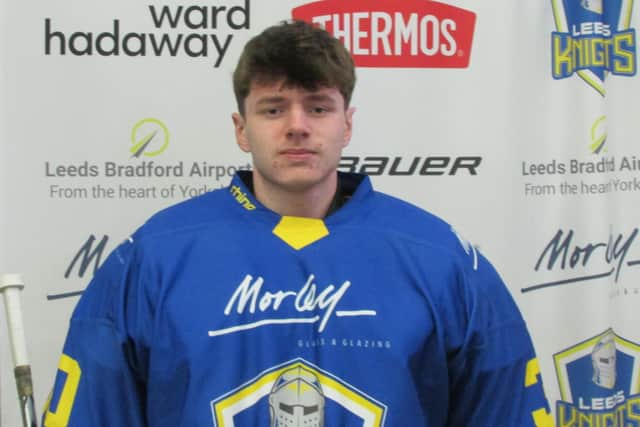 HELLP AGAIN: Netminder Ollie Booth is back in Leeds, as one half of a netminder tandem that will serve both Leeds Knights and Leeds Knights 2. Picture courtesy of Leeds Knights Media.