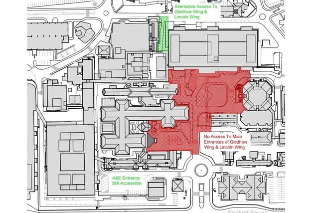 Leeds Teaching Hospitals NHS Trust has issued this map to guide patients as the police cordon remains in place.