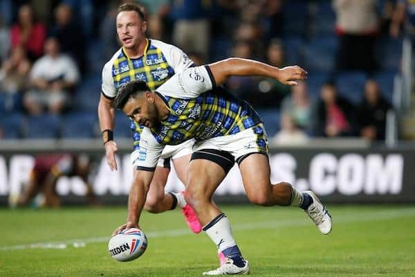 Rhyse Martin, seen scoring against Huddersfield last June, was outstanding for Rhinos in 2023, despite spending much of the campaign out of position at centre. Picture by Ed Sykes/SWpix.com.