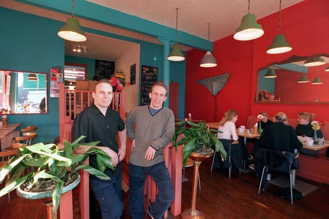Newclock Cafe, on Headingley Lane, Leeds. Pictured in January 2000, left to right, owners Tim and Robin Hodgson.
