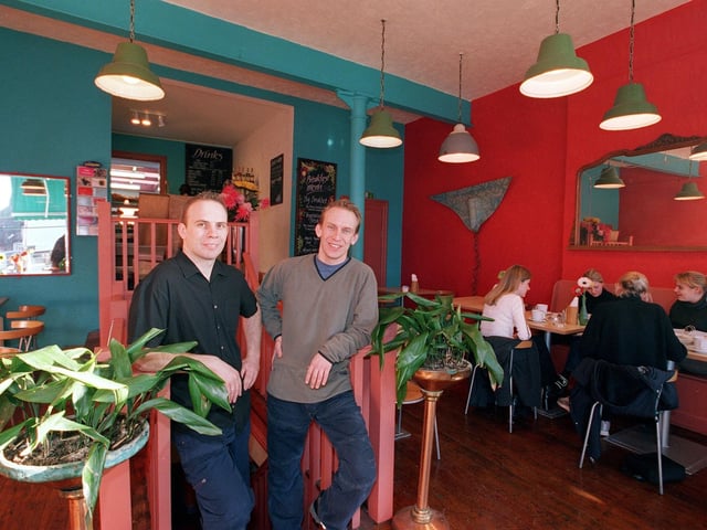 Newclock Cafe, on Headingley Lane, Leeds. Pictured in January 2000, left to right, owners Tim and Robin Hodgson.