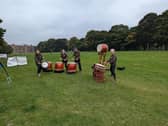 The Kaminari Taiko Drummers performing at Walk for Parkinson's in Temple Newsam