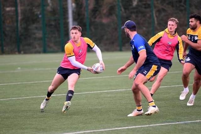 Corey Johnson, seen in training, is competing with fellow hookers Andy Ackers and Jarrod O'Connor for a place in Rhinos' 17 this year. Picture by Simon Hulme.