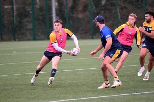 Corey Johnson, seen in training, is competing with fellow hookers Andy Ackers and Jarrod O'Connor for a place in Rhinos' 17 this year. Picture by Simon Hulme.