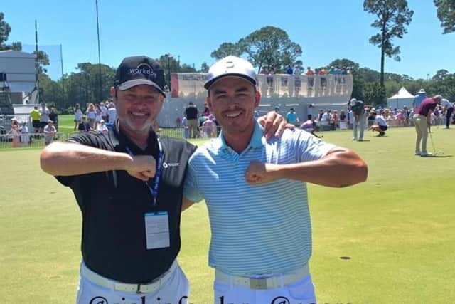 Leeds-supporting caddie Billy Foster alongside US golfer Rickie Fowler (Credit: Billy Foster/Instagram)