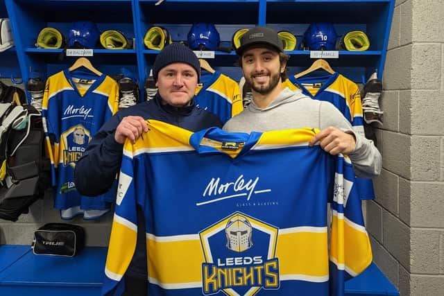 WELCOME: Jake Witkowski, right, pictured with Leeds Knights head coach Ryan Aldridge. Picture courtesy of Leeds Knights.