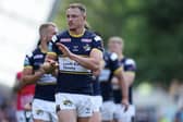 James Donaldson celebrates Rhinos' home win over Warrington in August. Picture by John Clifton/SWpix.com.