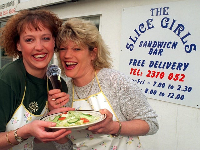 Lynn Hayward and Mandy Marsden owners of the 'Slice Girls' sandwich bar on Upper Wortley Road. Pictured in May 1997.
