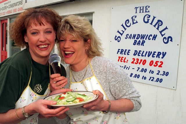 Lynn Hayward and Mandy Marsden owners of the 'Slice Girls' sandwich bar on Upper Wortley Road. Pictured in May 1997.