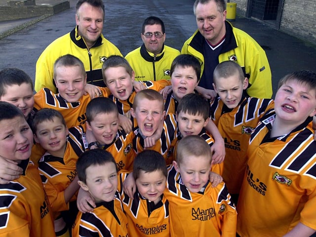 Beeston Broncos junior rugby league team in their new strip in February 2003. Pictured, from top left, are coaches Paul Hilliam, Terry Rayner and Ricky Ferrina. Top row, from left, are Jordan Judge, Paul Ferrina, Michael Rayner, Jonathon Rayner and Ryan Longbottom. Middle row, from left, Kevin Howard, Arron HIlliam, Daniel Wheatley, Joseph Wraith, Jordan Howard and Gareth Fletcher. Front row, from left, are  Gavin Craven, Thomas Ferrina and Zack Howard.