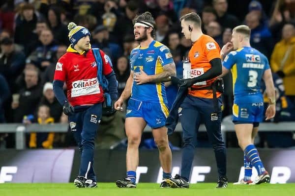 Leeds Rhinos' James Bentley left the field for a head injury assessment late in last Friday's Super League defeat to St Helens. Picture by Allan McKenzie/SWpix.com.