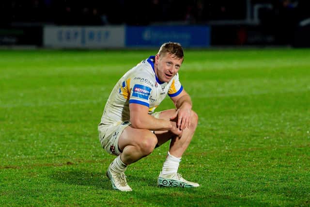 Full-back Lachie Miller's disappointment is obvious following Leeds Rhinos' Challenge Cup defeat at Wakefield Trinity in March. Picture by Allan McKenzie/SWpix.com.
