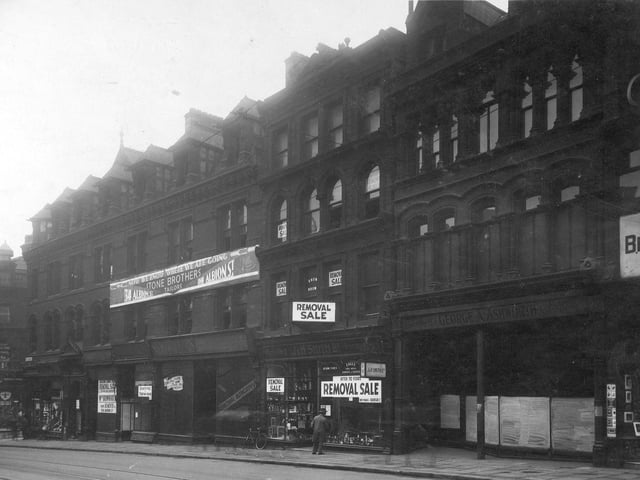 Just visible is Burtons on corner of The Headrow in July 1929. Shops closed down prior to the building of the Lewis's building which was opened on September 17, 1932.