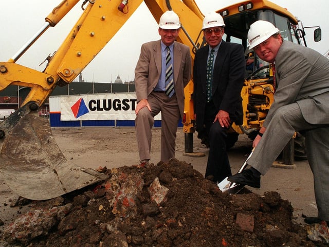 Coun John Clare, right, launches the start of worrk on a new multi-storey carpark in Leeds city centre with Tim March, left, Clugston Construction, and David James, from NCP.