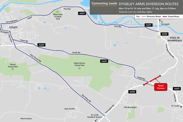 The Dyneley Arms diversion map of night time closures.