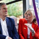Labour Leader, Keir Starmer chats with Tracy Brabin, Mayor of West Yorkshire as they travel by bus. PIC: Ian Forsyth/Getty Images