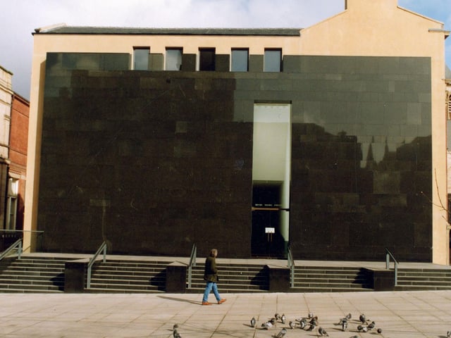 Looking across Victoria Gardens at the Henry Moore Institute for the display, study and research of sculpture. Named after the renowned Castleford-born sculptor, the centre was opened on April 22, 1993. Pigeons can be seen in Victoria Gardens.